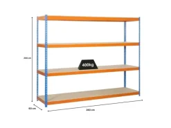 PROREGAL Schwerlastregal Wood Beast Four HxBxT 200 x 240 x 60 cm 4 Ebenen Fachlast 400 kg Blau-Orange