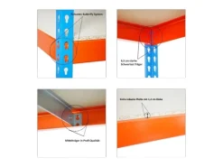 PROREGAL Schwerlastregal Wood Beast Four HxBxT 200 x 240 x 60 cm 4 Ebenen Fachlast 400 kg Blau-Orange