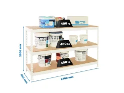 Clearance PROREGAL Schwerlastregal Wood Beast Three HxBxT 200 x 240 x 45 cm Fachlast 400 kg Weiß