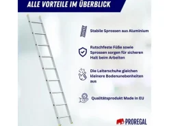 PROREGAL Sprossen-Anlegeleiter Economy Plus Ohne Traverse 9 Sprossen Arbeitshöhe 3,46 m Traglast 150 kg