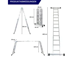 PROREGAL Sprossen-Mehrzweckleiter MULTISTEP mit Gerüstplattform Aluminium 4x4 Sprossen bis zu 4,6 m Höhe Traglast 150kg
