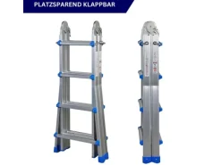 PROREGAL Sprossen-Mehrzweckleiter APOLLO 3-In-1 Aluminiumleiter 4x4 Sprossen Bis Zu 4 M Höhe 150 kg Traglast Silber Klappleiter Stehleiter