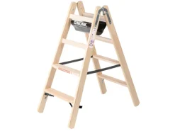 PROREGAL Stufen-Stehleiter Holz Beidseitig Begehbar 2 x 4 Stufen