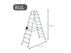 Hot PROREGAL Stufen-Stehleiter Beidseitig Begehbar 2 x 9 Stufen