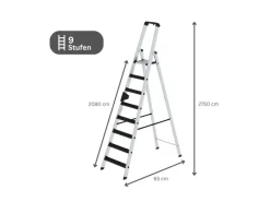 PROREGAL Stufen-Stehleiter Einseitig Begehbar mit Clip-Step Relax 9 Stufen