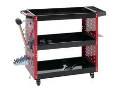 PROREGAL Werkzeugwagen HxBxT 73x90x35cm Rollwagen Werkstattwagen Rollen Handgriff 3 Ladeflächen Lochraster Stahl