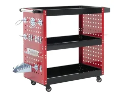 PROREGAL Werkzeugwagen HxBxT 73x90x35cm Rollwagen Werkstattwagen Rollen Handgriff 3 Ladeflächen Lochraster Stahl