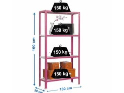 PROREGAL Wohnregal Living Koala Metal mit 4 Fachböden HxBxT 160 x 100 x 30 cm Fachlast 150 kg Rosa/Weiß