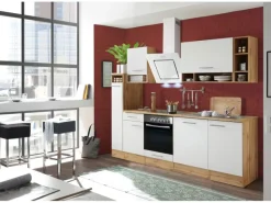 Respekta Küchenzeile 250 cm Weiß-Wildeiche Nachbildung matt