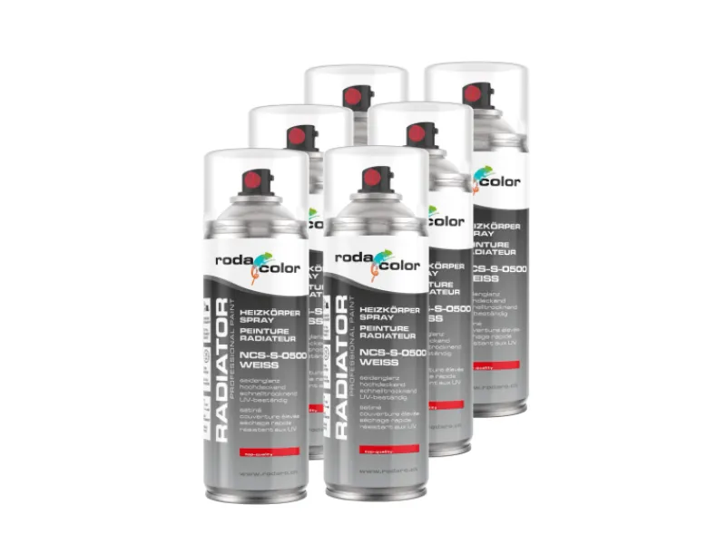 RodaColor Heizkörperspray Sprühlack 400ml NCS S 0500 Weiss 6er Set