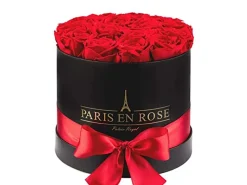 Rosenbox Ø 19 cm Schwarz mit Schleife und 14 en Rosen