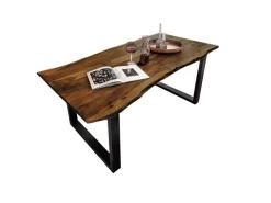 SAM Esstisch Baumkante Massiv Akazie Nussbaum 160 x 85 Schwarz QUINN
