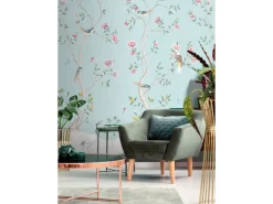 Sanders & Sanders Fototapete Blumen und Vögel Hellblau 53 cm x 2,8 m 640213