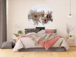 Sanders & Sanders Selbstklebende Runde Tapete Blumen Weiß und Rosa Ø 140 cm 601130