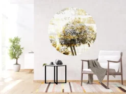 Sanders & Sanders Selbstklebende Runde Tapete Tulpe Grau und Gelb Ø 140 cm 601127