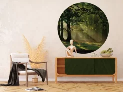 Sanders & Sanders Selbstklebende Runde Tapete Bewaldete Landschaft Grün Ø 140 cm 601134