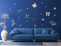 Sanders & Sanders Wandtattoo Blumenmuster Beige Blau und Orange 85 x 65 cm 601352