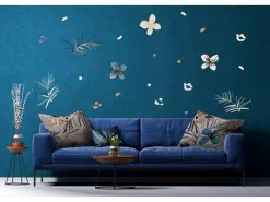 Sanders & Sanders Wandtattoo Blumenmuster Beige Blau und Orange 85 x 65 cm 601352