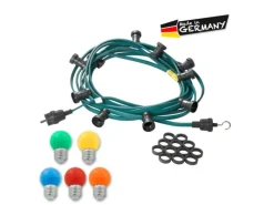 SATISFIRE Illu- Partylichterkette 10m Grün Für Außen Biergarten 20 Bunte LED Kugellampen