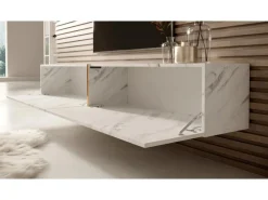 Online Selsey TV-Hängeboard Bisira 200 cm e Marmoroptik mit Goldenem Einsatz Weiß