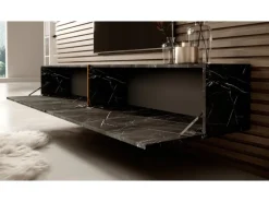 New Selsey TV-Hängeboard Bisira 200 cm Schwarze Marmoroptik mit Goldenem Einsatz Black