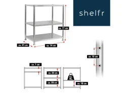 shelfr Edelstahl Schwerlastregal bis 120 kg auf 3 Ebenen 74 x 41 x 77 cm