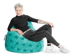 Hot Sitting Point Sitzsack BeanBag Fluffy 220 l Sternen-Muster Türkis