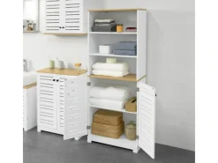 SoBuy Badezimmerschrank mit 3 Fächern und 2 Türen MDF Weiß BZR44-W