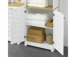 SoBuy Badezimmerschrank mit 3 Fächern und 2 Türen MDF Weiß BZR44-W