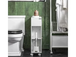 SoBuy Badezimmerschrank Nischenregal mit Rollen Küchenregal Weiß BZR117-W