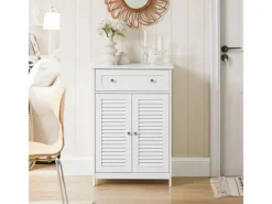 Best SoBuy Badezimmerschrank Sideboard mit Schublade und Lamellentüren 60x87x35cm Weiß FRG238-W