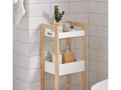 SoBuy Badregal in weiß/KautschukholzStandregalKüchenregalFRG226-WN