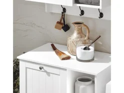 SoBuy Badschrank mit ausklappbarem Wäschesack Holz Weiß BZR105-W