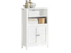 Sale SoBuy Badschrank Sideboard mit 2 Ablagen und Lamellentüren 60x90x26cm Weiß BZR13-W