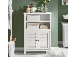 Sale SoBuy Badschrank Sideboard mit 2 Ablagen und Lamellentüren 60x90x26cm Weiß BZR13-W