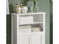 Sale SoBuy Badschrank Sideboard mit 2 Ablagen und Lamellentüren 60x90x26cm Weiß BZR13-W