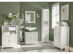 Sale SoBuy Badschrank Sideboard mit 2 Ablagen und Lamellentüren 60x90x26cm Weiß BZR13-W