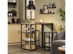 Discount SoBuy Bartisch mit 2 Barhockern Holz Metall Natur Schwarz OGT43-F