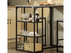 SoBuy Bartisch mit 2 Stühlen Esszimmer MDF Metall Grau OGT43-HG