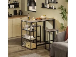 SoBuy Bartisch mit 2 Stühlen Esszimmer MDF Metall Grau OGT43-HG