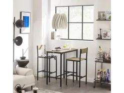 SoBuy Bartisch Set mit 2 Barhockern Holz Metall Natur Schwarz OGT03-N