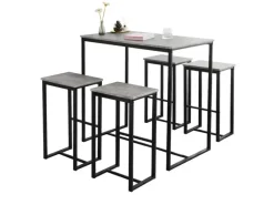 Hot SoBuy Bartisch Set 5-teilig Essgruppe Esstisch mit 4 Hockern Grau-Schwarz OGT15-HG