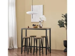 New SoBuy Bartisch Set 5-teilig Essgruppe Esstisch mit 4 Hockern Braun-Schwarz OGT22-SCH