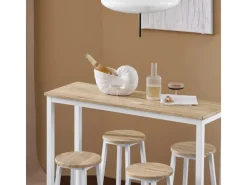 New SoBuy Bartisch Set 5-teilig Essgruppe Esstisch mit 4 Hockern Weiß-Natur OGT22-WN