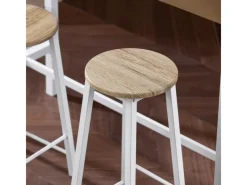 New SoBuy Bartisch Set 5-teilig Essgruppe Esstisch mit 4 Hockern Weiß-Natur OGT22-WN