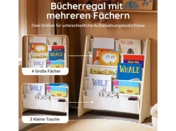 Hot SoBuy Bücherregal Kinderregal mit 4 Stofffächern Zeitungsständer KMB50-N