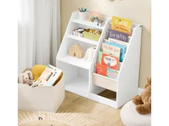 SoBuy Bücherregal Kinderregal mit Stofftaschen und 3 Regale Weiß 80x80x40cm KMB119-W