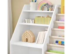 SoBuy Bücherregal Kinderregal mit Stofftaschen und 3 Regale Weiß 80x80x40cm KMB119-W