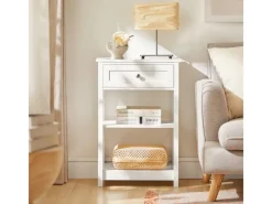 SoBuy Beistelltisch Nachttisch mit Schublade und 2 Ablagen 45x68x30cm Weiß FBT46-W