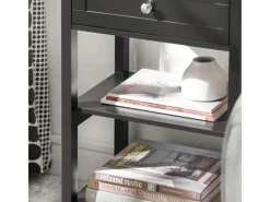 New SoBuy Beistelltisch Nachttisch mit Schublade und 2 Ablagen 45x68x30cm Schwarz FBT46-SCH